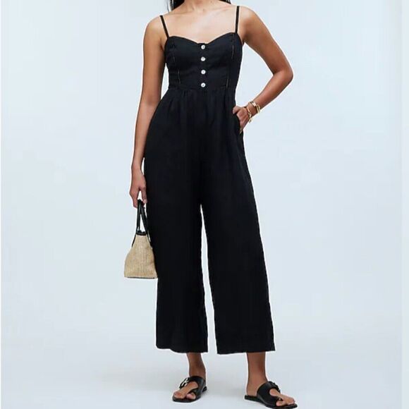 Madewell Black Sleeveless Wide-Leg Jumpsuit in 100% Linen NWT size 2 - Picture 1 of 12